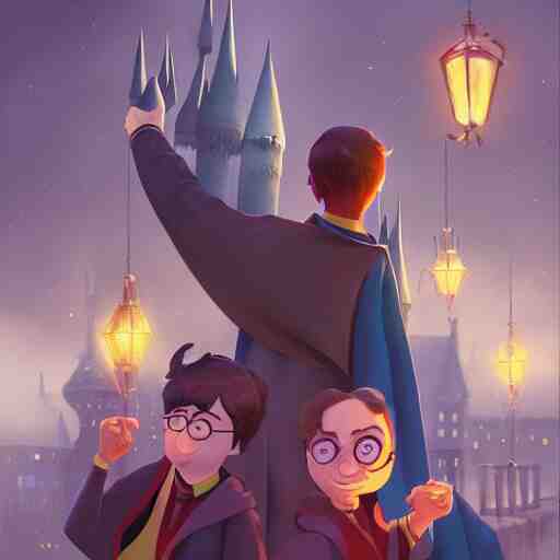 a wholesome animation key shot of harry potter classes, colorful, pixar and disney animation, sharp, very detailed, high resolution, key art by greg rutkowski, bloom, dramatic lighting 