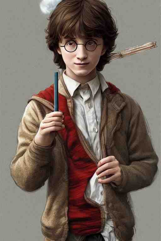 beautiful cottagecore young harry potter holding a magicwand. intricate, elegant. highly detailed, digital painting, artstation, concept art, smooth, sharp, focus, illustration. . art by artgerm and greg rutkowski and alphonse mucha