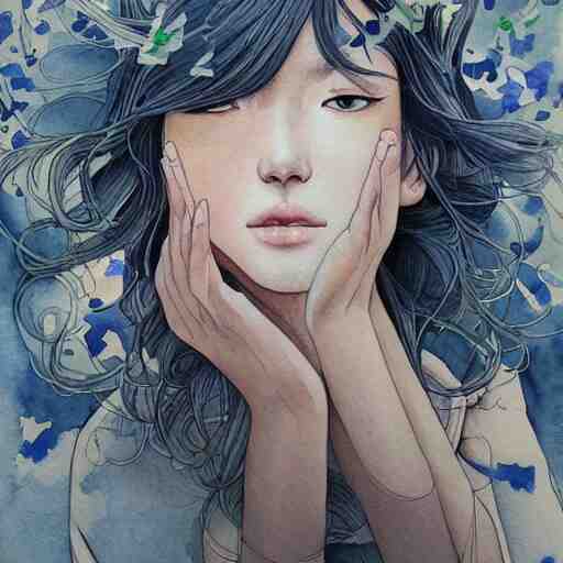 our desperation, selfishness, and our effort to save the world and ourselves in the face of all this modernity stand before us like a lyrical blow of wind, award winning watercolor pen illustration, by caroline choi artgerm 