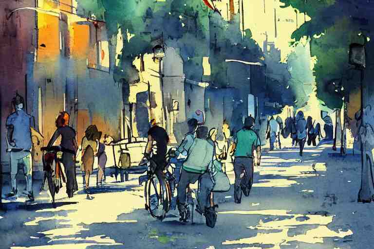 street summer watercolor pen light color on artstation 