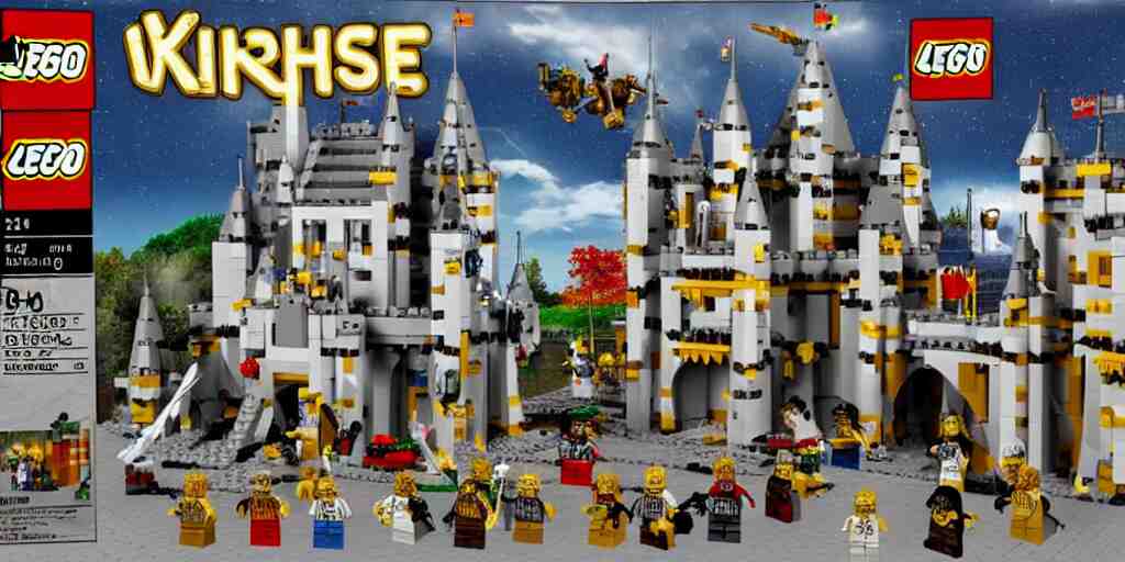 lego castle with knights in front