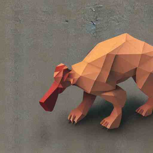 a cute isometric 3 d low poly render of a baboon using a camera, detailed lighting 