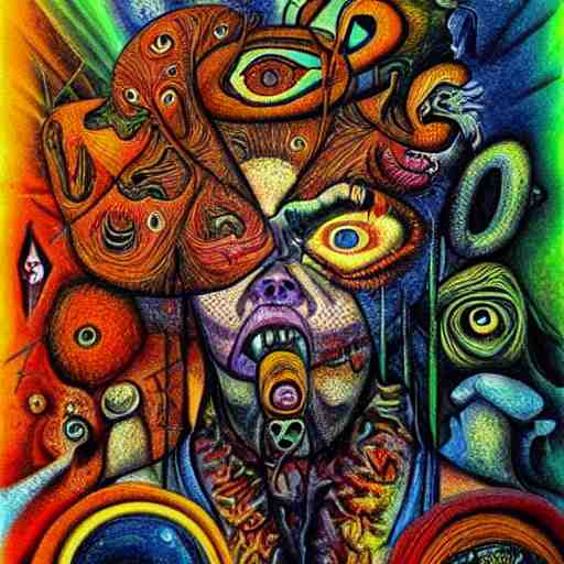 schizophrenia, psychedelic art, shocking, depressing, surrealist 