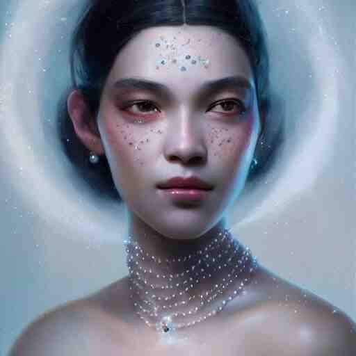 a beautiful portrait of a pearl goddess with glittering skin by greg rutkowski and raymond swanland, trending on artstation, ultra realistic digital art 