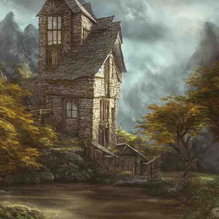 a building in a serene landscape, fantasy art 