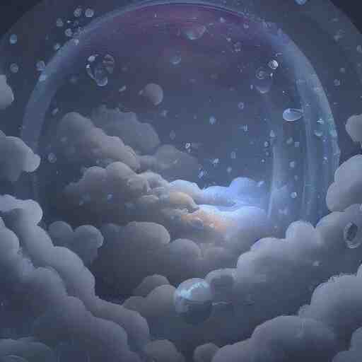 a rainstorm inside a snowglobe. Beautiful colorful clouds in moody greys and blues. High quality digital art, trending on artstation