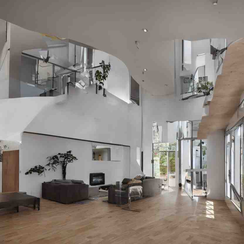 Interior photograph of a bright modern house, 8k, ultra HD