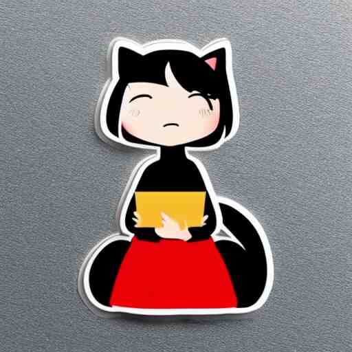 girl with black cat, sticker, emoji, white background, by rossdraws, ghibli 