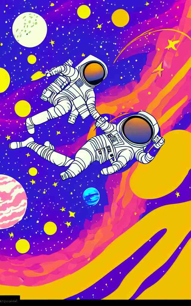 adobe illustrator vector graphics digital art of an astronaut printing in space, psychedlic monochromatic duoblend 