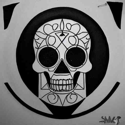 tattoo design, stencil, tattoo stencil, traditional, a world famous tattoo of a geometric skull with a galaxy coming out of the top of its head-s 100