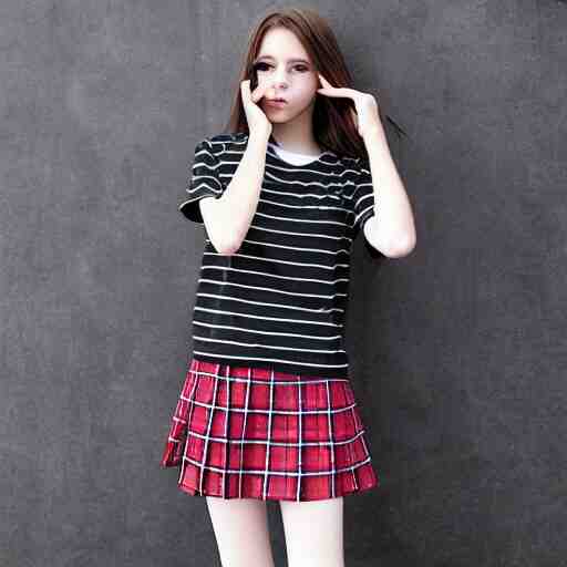 female model teenage emo photography plaid skirt band shirt 