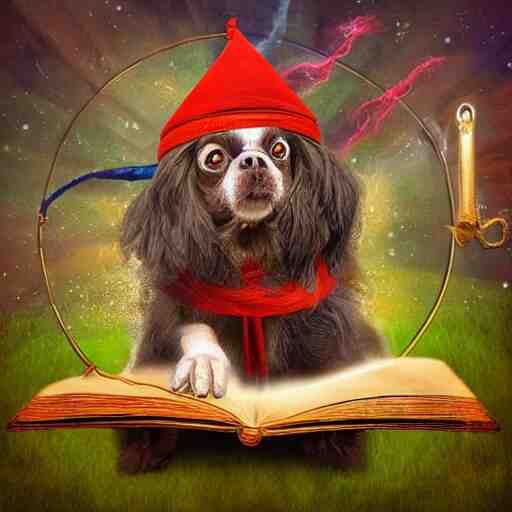 wizard dog as magic wizard casting spell surreal art