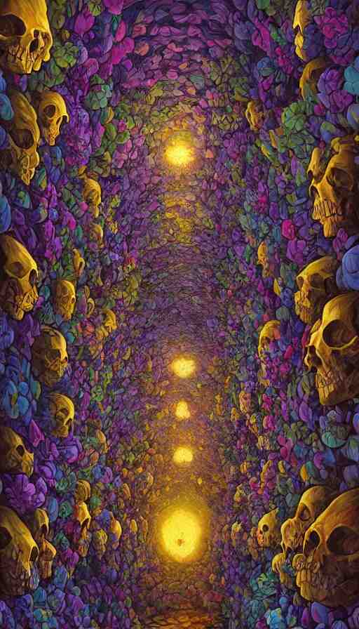 The luminous cavern of floral skulls, italian futurism, Dan Mumford, da vinci, Josan Gonzalez