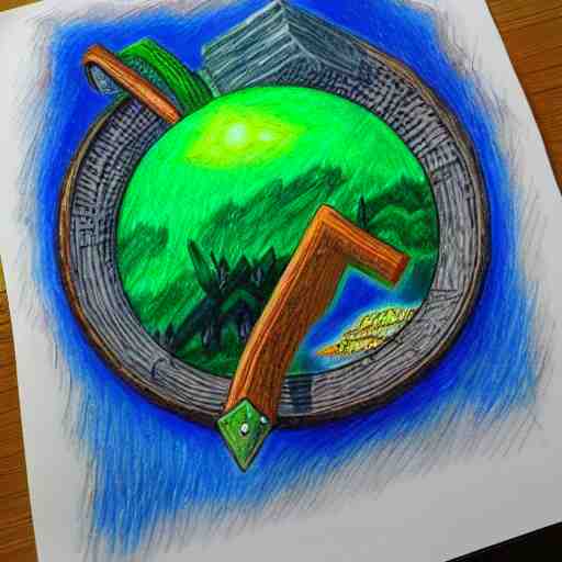  Colored pencil art on paper, Terraria Logo, highly detailed, artstation, MasterPiece, Award-Winning, Caran d'Ache Luminance