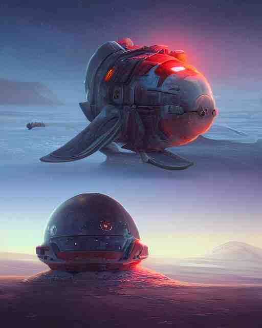 legendary space ship, ice fish shape, desert planet, cinematic, highly detailed, scifi, intricate digital painting, sunset, red glow, illustration, artstation, by johnson ting, jama jurabaev 