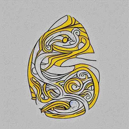 tattoo sketch of a sea, on a yellow canva, ornamental, line art, minimalism, maori 