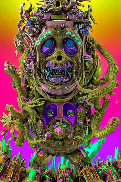 hyper-maximalist lowbrow style overdetailed 3d sculpture of a monster by clogtwo and ben ridgway inspired by beastwreckstuff chris dyer and jimbo phillips. Cosmic horror infused retrofuturist style. Hyperdetailed high resolution. Render by binx.ly in discodiffusion. Dreamlike surreal polished render by machine.delusions. Sharp focus. 