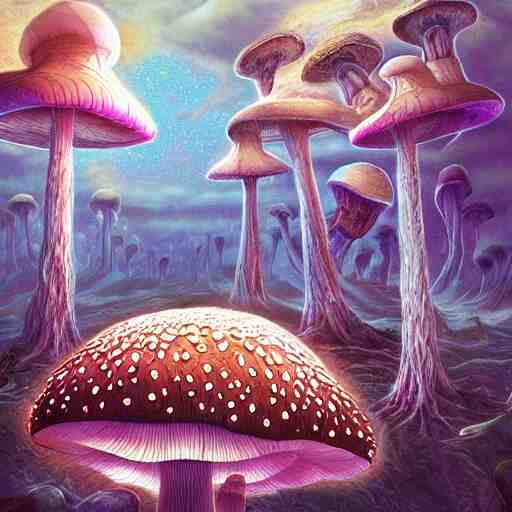 sleep paralysis while on mushrooms, mushroomcore, naturecore, high quality art, digital art, extreme detail, masterpiece 