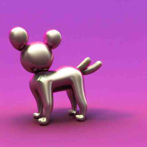 3D render of a pink balloon dog in a violet room