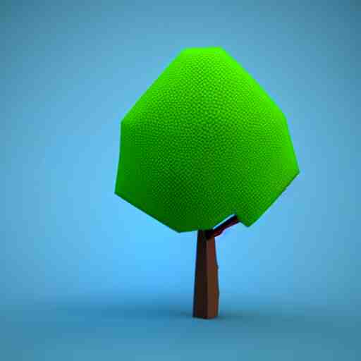 a 3d low poly object of just a small green tree on the blue background