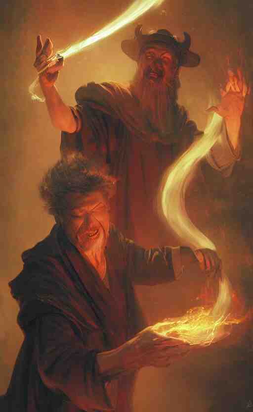 a mage casting a curse on himself by wlop and kev walker and delphin enjolras and daniel f. gerhartz 
