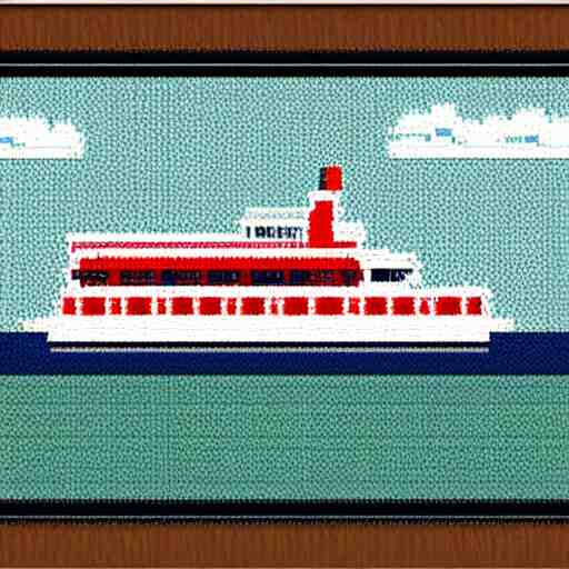 a ferry at the sea, 8 bit art 