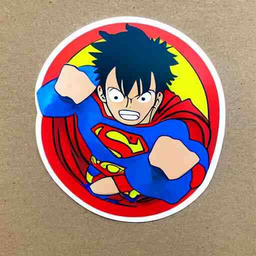 die cut sticker, luffy is superman, splatter paint on paper 