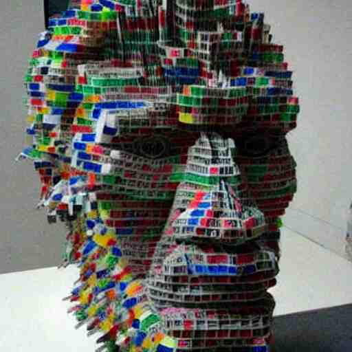 sculpture made out of empty plastic cigarette packs. 