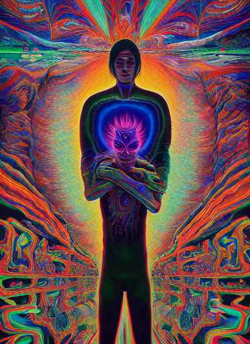 portrait ultra dimensional indigenous native, accidentally tripping on dmt and acid, psychedelic experience, overwhelming psychosis of self realization and burning awakening, ultra high definition, unreal engine 5, hyperrealism, masterpiece composition, by casey weldon, barclay shaw 