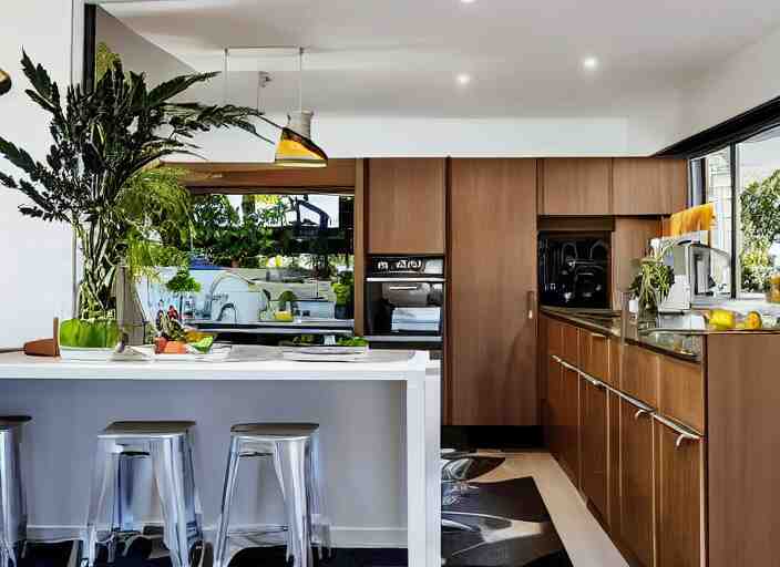 luxurious cannabis kitchen in australian suburban everyday life, charming and tranquil 