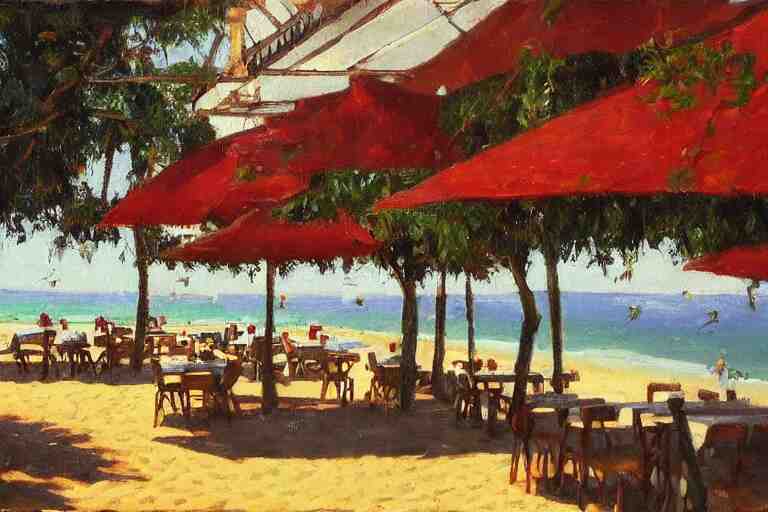 italian restaurant on the beach, dappled light, scott christensen 