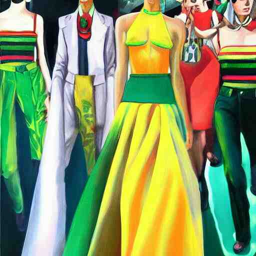 1970 brazil fashion, gucci catwalk, oil painting, digital art, ultradetailed, artstation