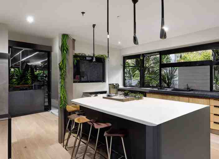 luxurious cannabis kitchen in australian suburban everyday life, charming and tranquil 