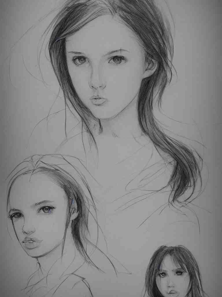 sketches of girl by concept artists, blunt borders, rule of thirds, whimsical, light and shadow, backlighting! 