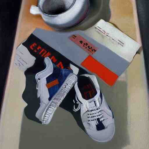 ultra realistic painting of sneakers, art by frank frazetta, 4 k, ultra realistic, highly detailed, epic lighting 