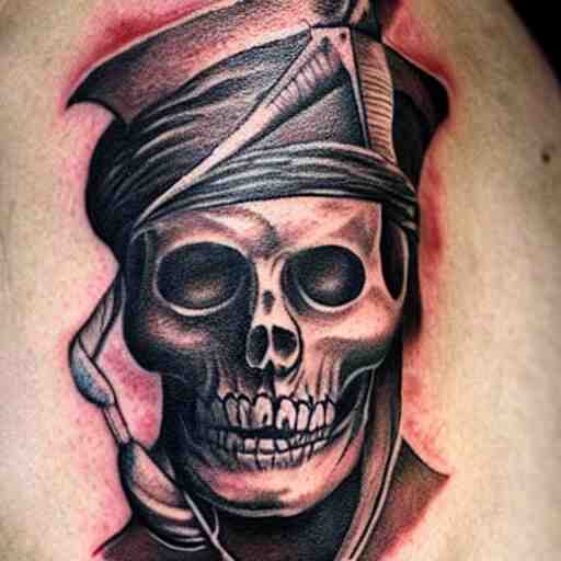 realism tattoo design of a pirate ship, by Matteo Pasqualin tattoo artist