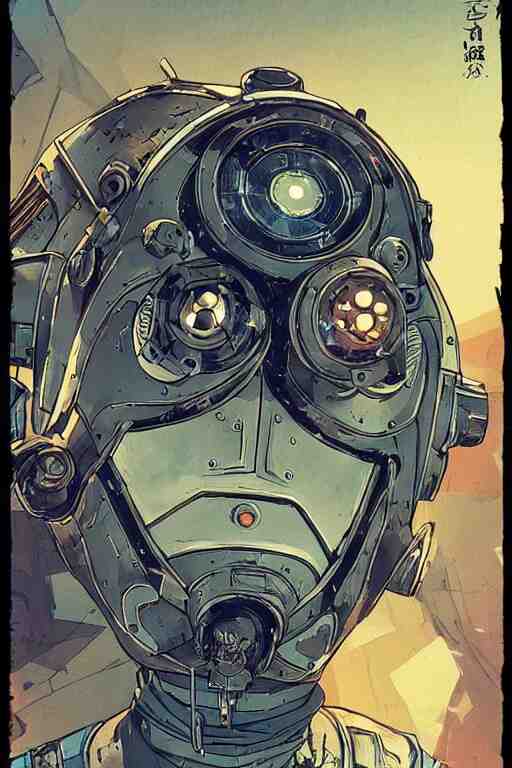 
robot ninja mask helmet bot borderland that looks like it is from Borderlands and by Feng Zhu and Loish and Laurie Greasley, Victo Ngai, Andreas Rocha, John Harris 
