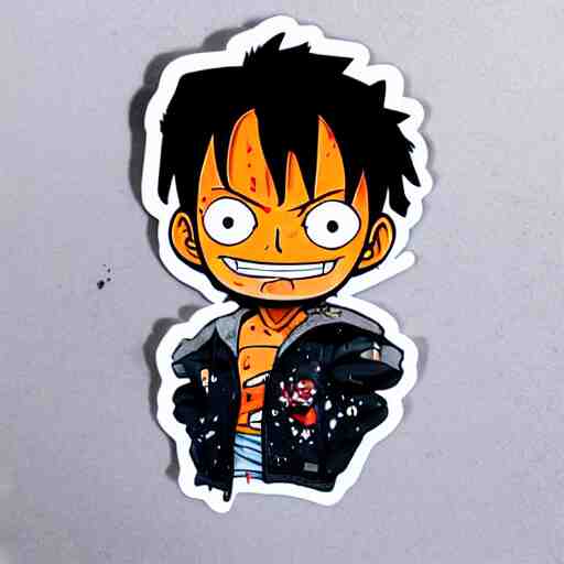 die cut sticker, luffy in techwear, splatter paint 