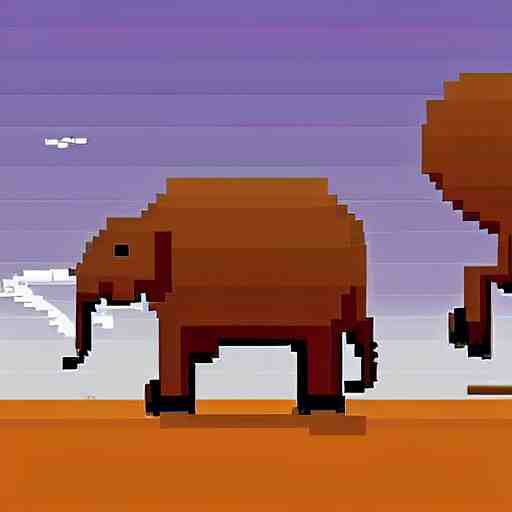 pixel art of elephants walking in the sahara desert 