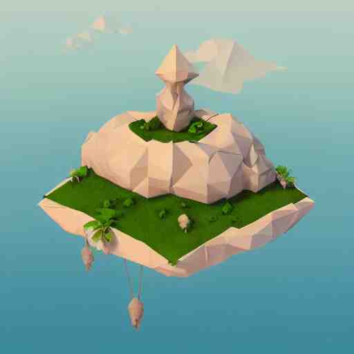 floating island in the sky, low poly, isometric art, 3d art, high detail, artstation, concept art, behance, ray tracing, smooth, sharp focus, ethereal lighting