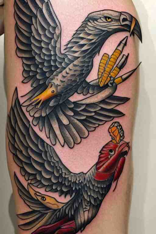 traditional American tattoo of an eagle with a fish in its talons by Samuele Briganti