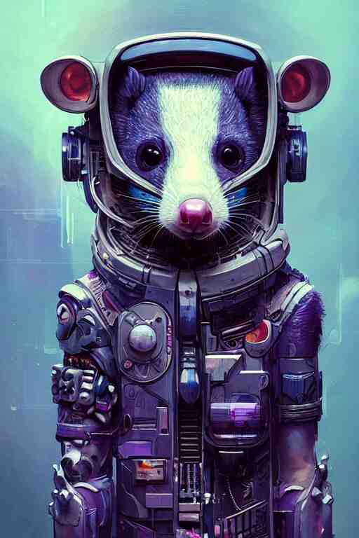 a beautiful portrait of a cute cyberpunk opossum by sandra chevrier and greg rutkowski and wlop, purple blue color scheme, high key lighting, volumetric light, digital art, highly detailed, fine detail, intricate, ornate, complex, octane render, unreal engine, photorealistic 