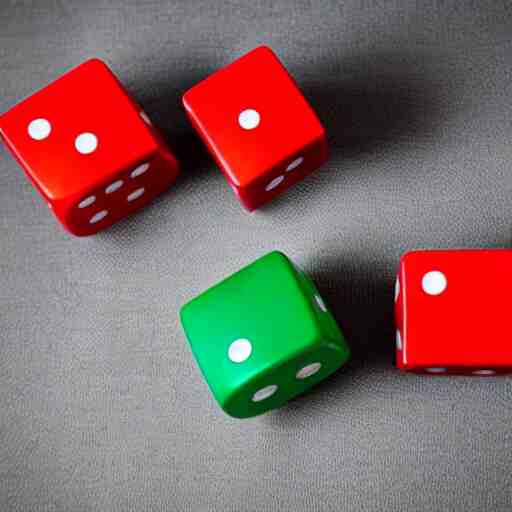 red dice on green dice on blue dice