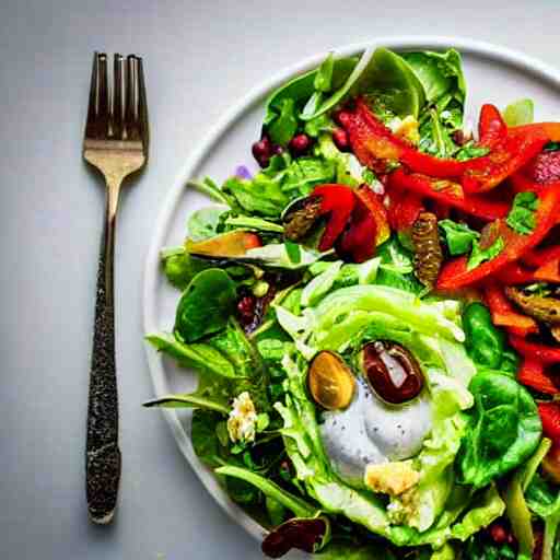 a plate of food made of salad and alien, award winning photographer, food photography 