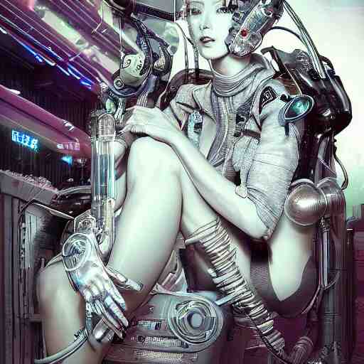 the portrait of an absurdly beautiful, graceful, sophisticated, fashionable cyberpunk gynoid gravure idol, an ultrafine hyperdetailed illustration by kim jung gi, irakli nadar, intricate linework, neon wiring, porcelain skin, unreal engine 5 highly rendered, global illumination, radiant light, detailed and intricate environment 