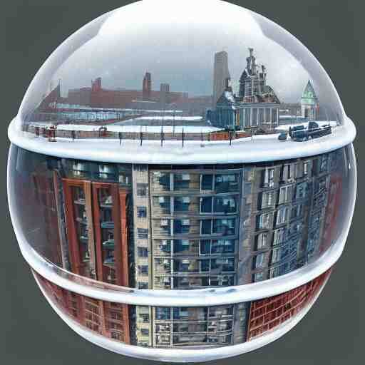 a snow globe with a soviet apartment building in it, rending on cgsociety, retrofuturism, tesseract, isometric, physically based rendering, 1 9 9 0's 