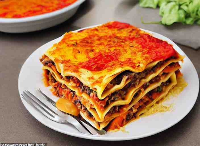 mouth - watering image of a vegan lasagne on the cover, with layers of pasta, vegetables, and a cheesy sauce. the lasagne is served with a side salad and a glass of red wine. 