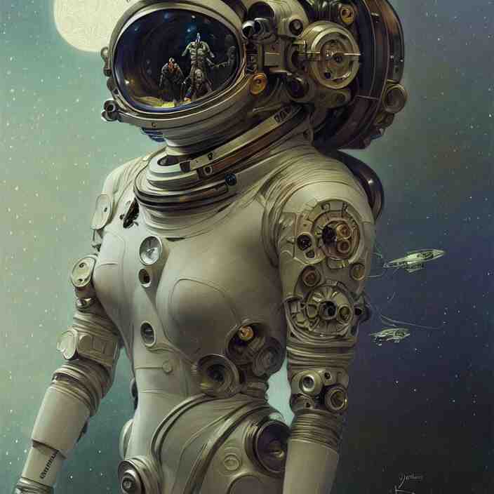 organic cyborg Russian cosmonaut, diffuse lighting, fantasy, intricate, elegant, highly detailed, lifelike, photorealistic, digital painting, artstation, illustration, concept art, smooth, sharp focus, art by John Collier and Albert Aublet and Krenz Cushart and Artem Demura and Alphonse Mucha