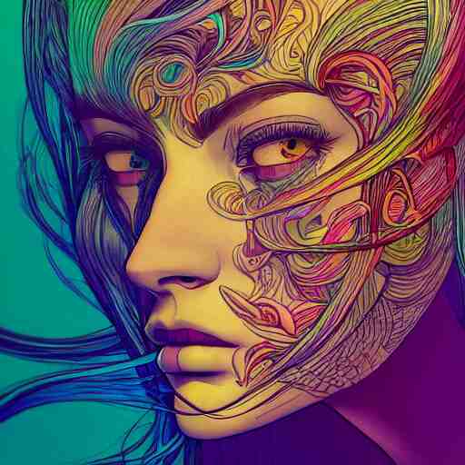 the head of a beautiful rainbow woman, an ultrafine detailed illustration by james jean, final fantasy, intricate linework, bright colors, behance contest winner, vanitas, angular, altermodern, unreal engine 5 highly rendered, global illumination, radiant light, detailed and intricate environment 