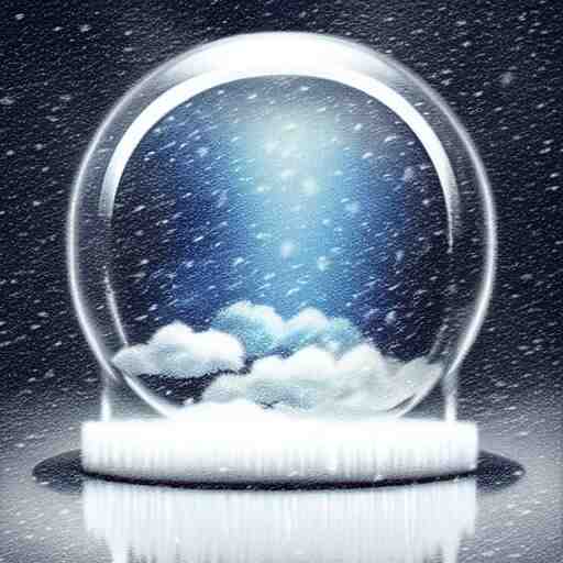 a rainstorm inside a snowglobe. Beautiful colorful clouds in moody greys and blues. High quality digital art, trending on artstation